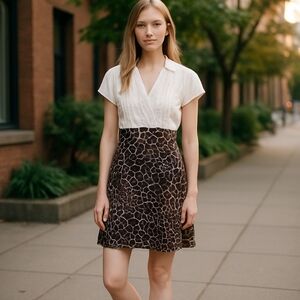 Sam & Max White and Brown Mini Dress Girafe Print Bodycon 1 Piece Size 11